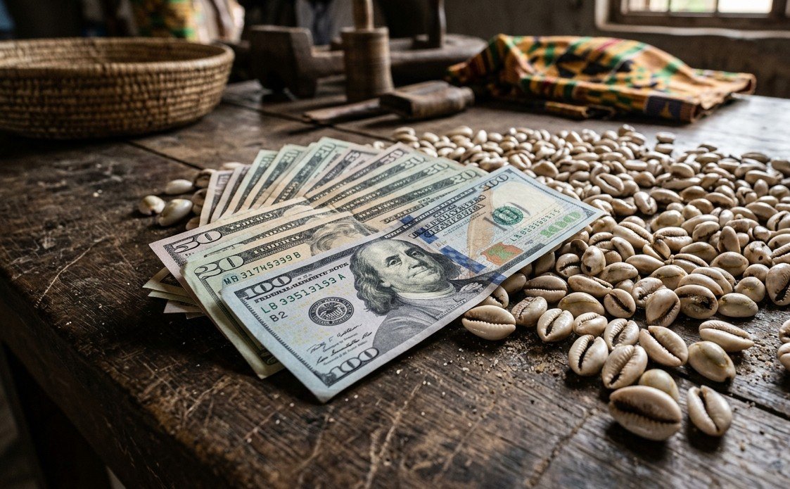 Ancestral money ritual with golden coins, herbs, and candlelight